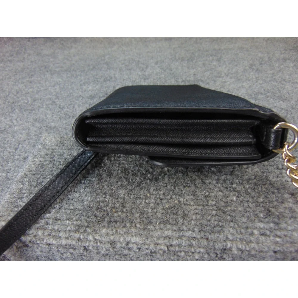 Michael Kors Crossbody Wallet Bag‎ Black Saffiano Gold Chain Designer Minimalist